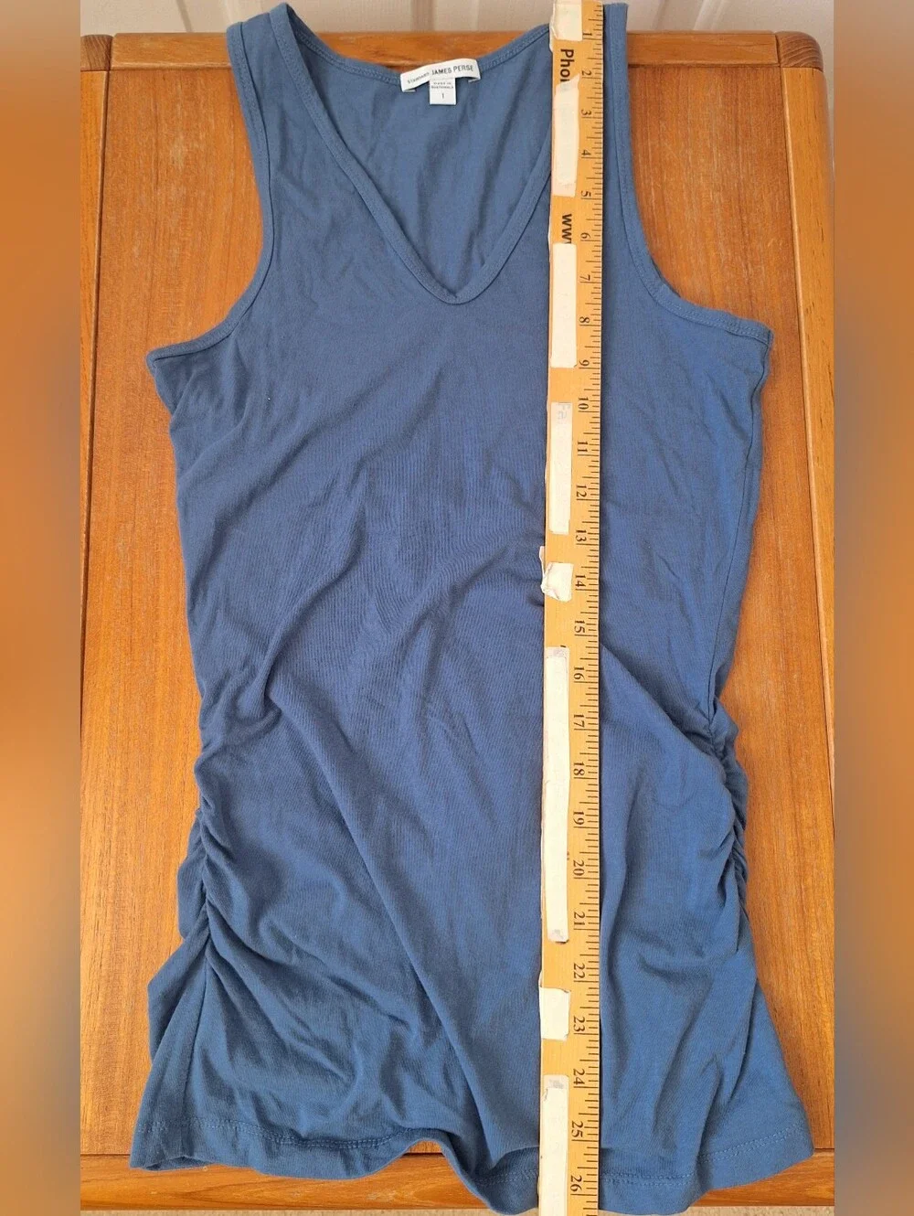 James Perse Cotton Ruched Tank Standard V Neck Slim Fit Blue Gray Womens 1(S) - Picture 6 of 8